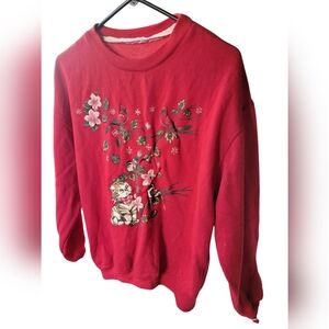 Vtg Red Cat Kitty Sweatshirt